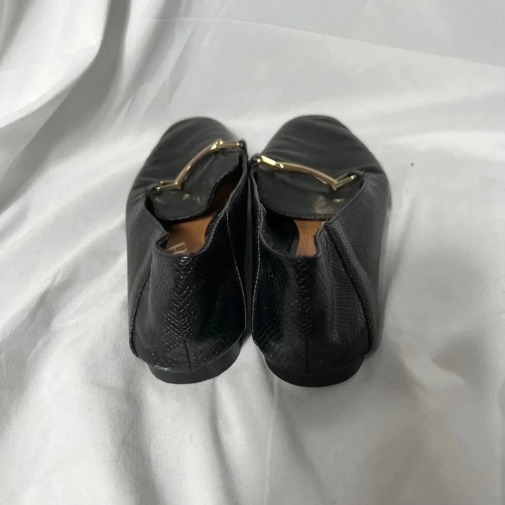 Zara Black Snakeskin Faux Leather Loafers Size 36‎ Gold Buckle